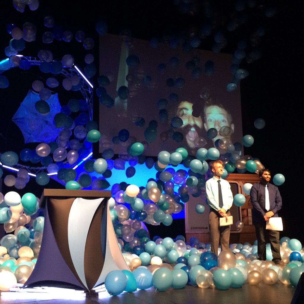 Graham and Ashkahn double balloon drop at 2015 Float Conference